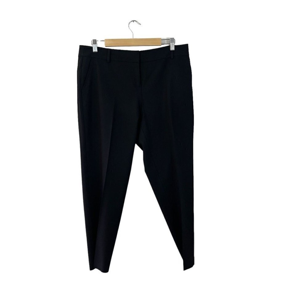 Eileen Fisher Medium Black Dress Pants Tapered Crop Wool Blend Stretch Womens